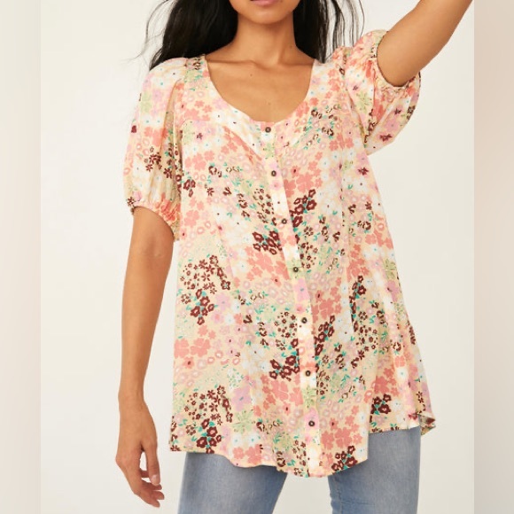 NWOT Free People Callie Printed Floral Tunic - Picture 2 of 15